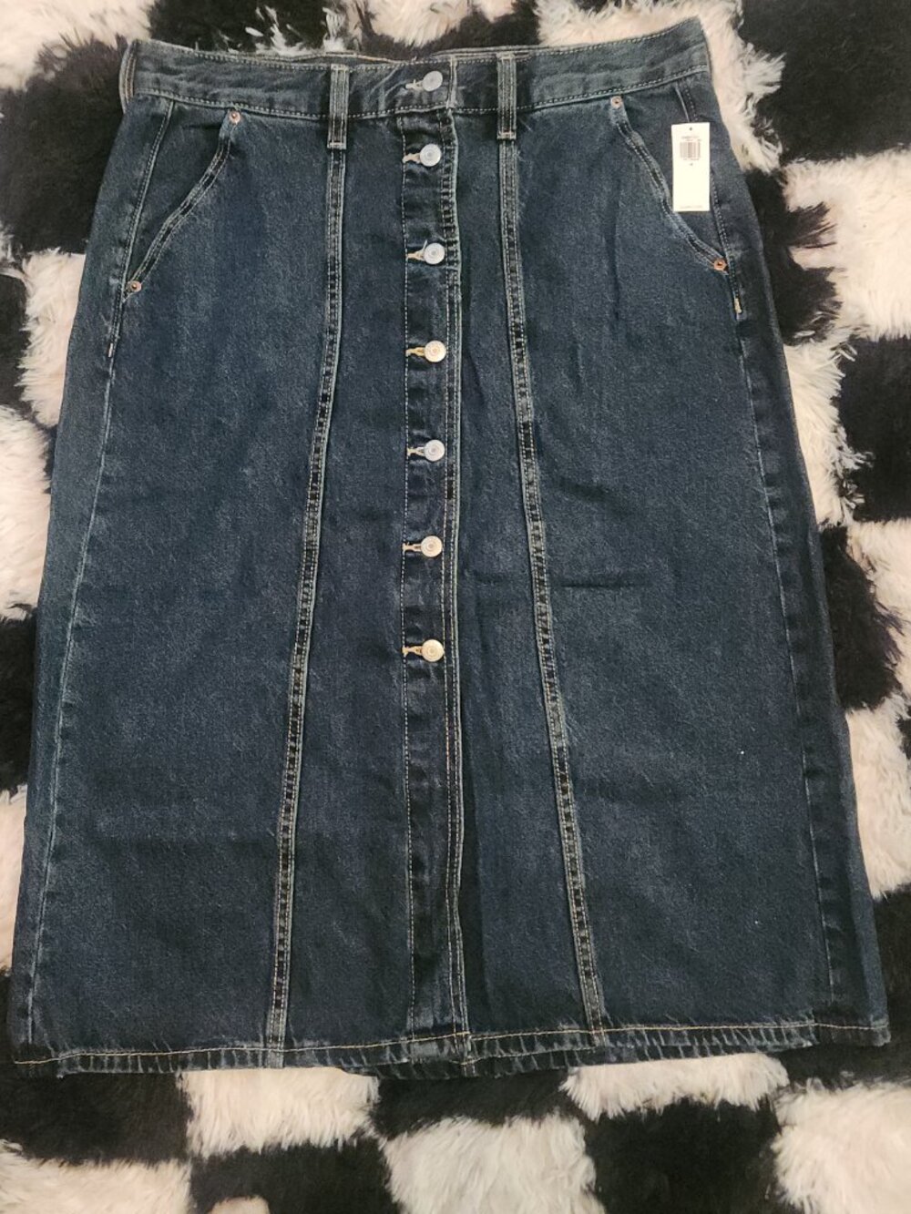 Old Navy Button Front Denim Skirt Size 14 NWT - Medium Wash A-Line Midi